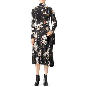 Yumi Kim Stargaze Jersey Dress XS Flower Patch Black floral stretchy mock neck